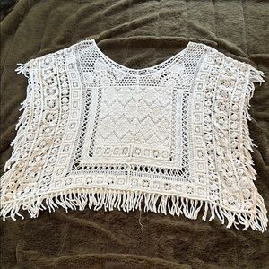Crochet Fringe Top in Cream